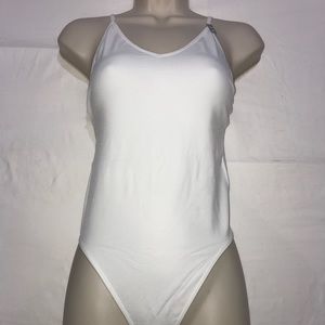 Victoria Secret pink white thong leotard NWT